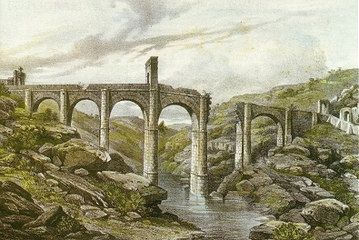 Bridge of Alcantara broken in the middle of XIX century